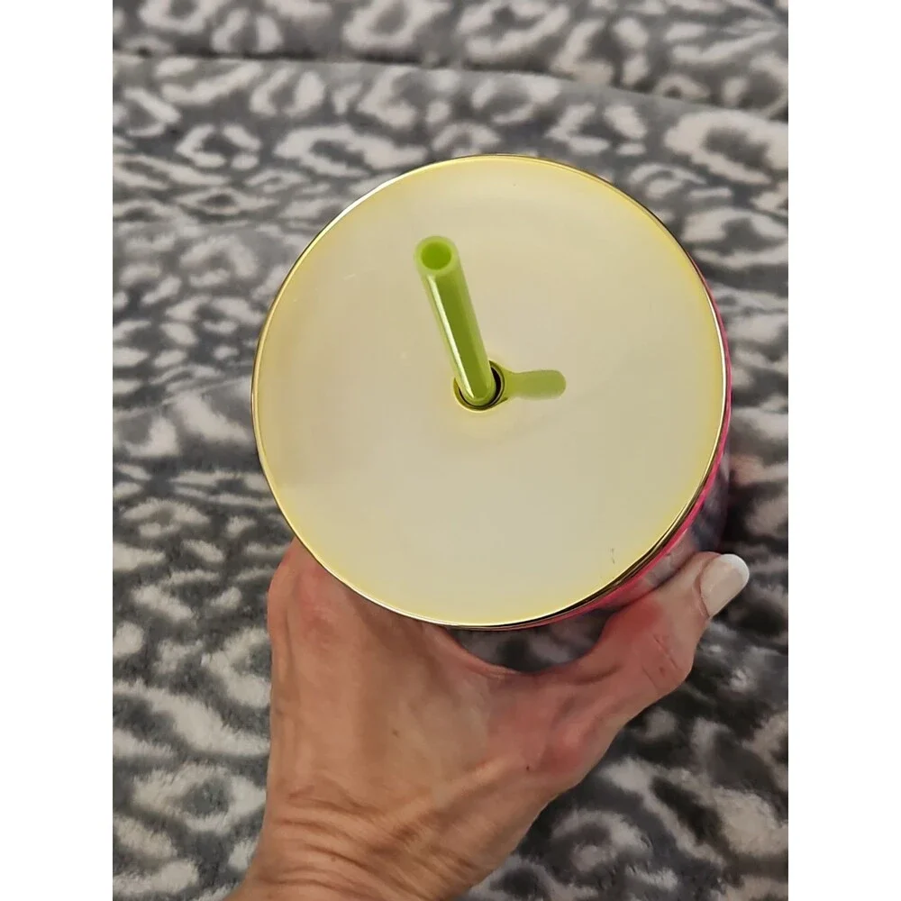 Lilly Pulitzer Tumbler With Straw Lil Earned Stripes Zebra Pink 24 oz. EUC